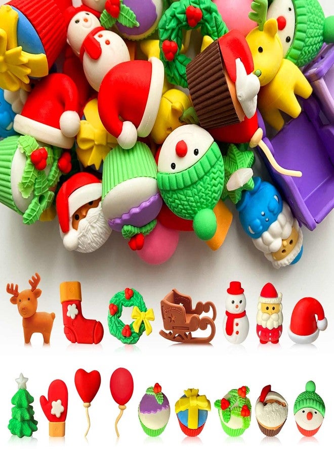 Kaemi 32 Pcs Christmas Desk Pets for Kids Classroom Prizes Fun 3D Puzzle Animal Food Snowman Holiday Erasers for Party Favors Treasure Box Goodie Bag Stuffers - Image 1